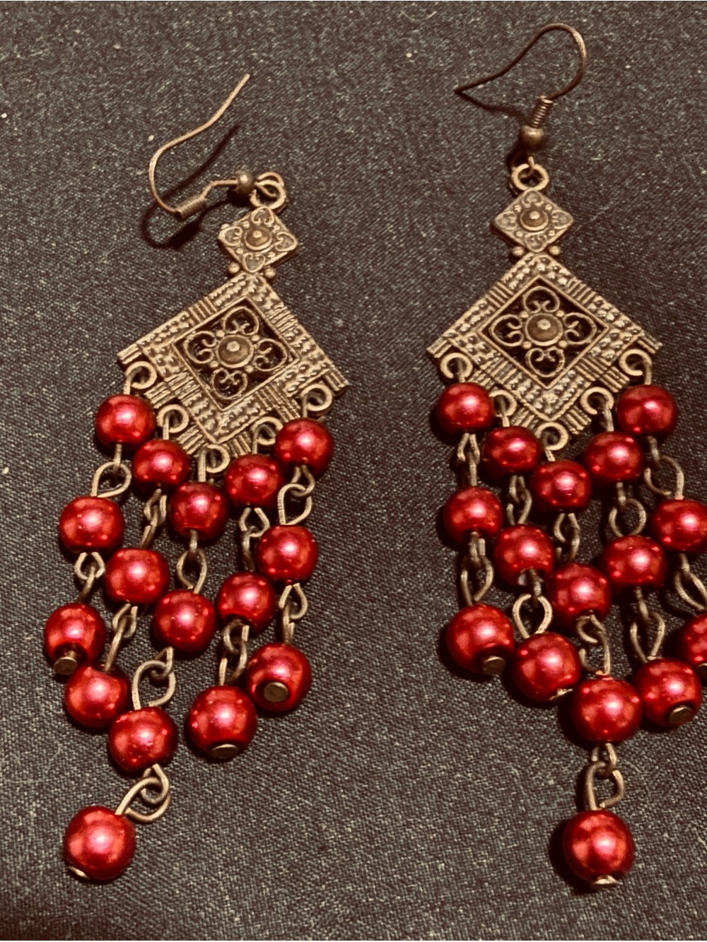 Bohemian Red Beaded Dangle Earrings - Vintage-Inspired Women Jewelry